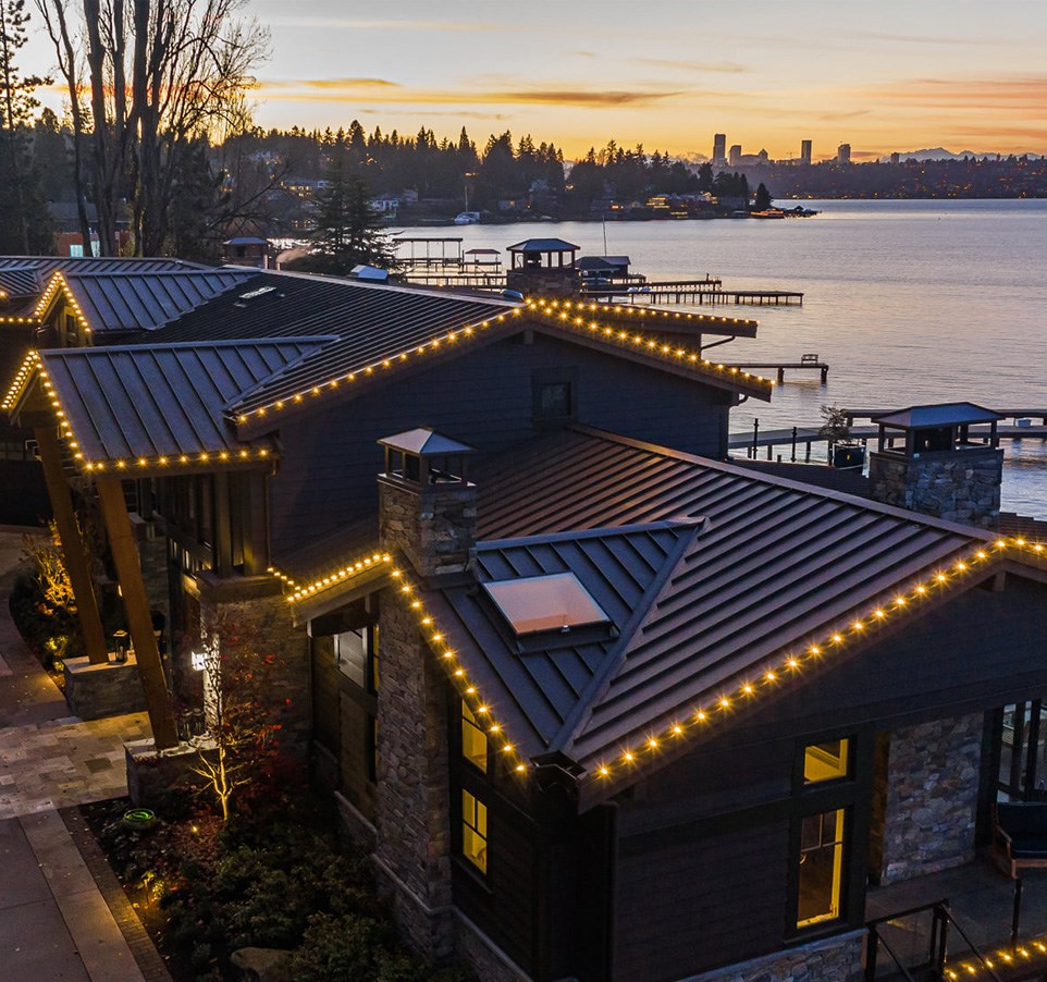 our christmas light installer in Tacoma installing holiday lights