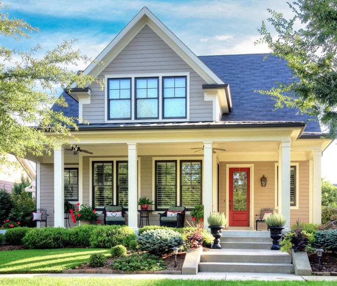 Home with light-colored fiber cement siding