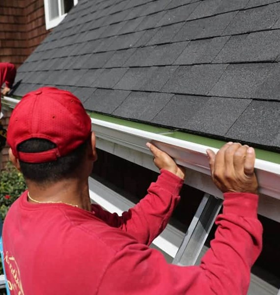 rain gutter - valentine roofing - seamless aluminum gutter system