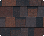 Red and brown composite shingle sample
