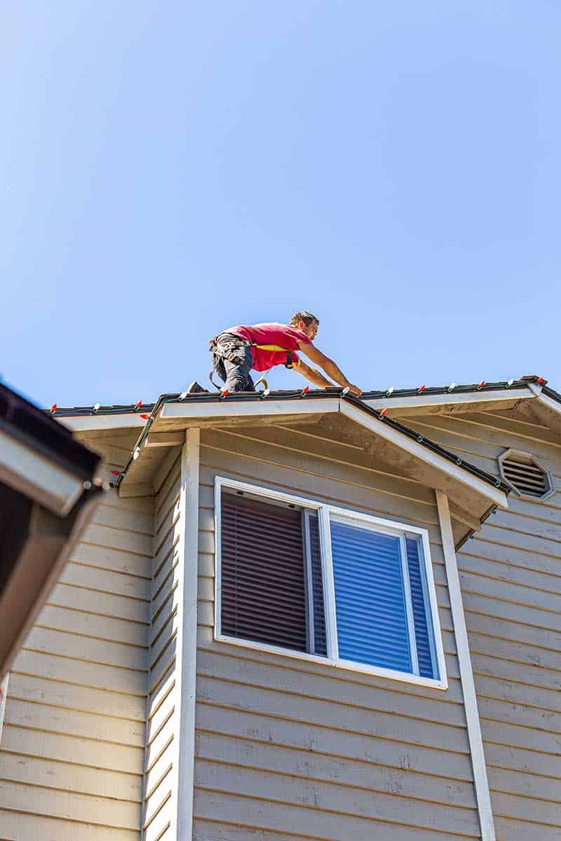 Christmas Light installation on a rooftop in Seattle