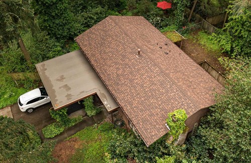 Brown wood roof replacement project in Newcastle, Washington