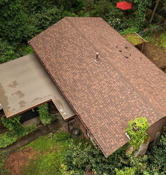 Brown wood roof replacement project in Newcastle, Washington