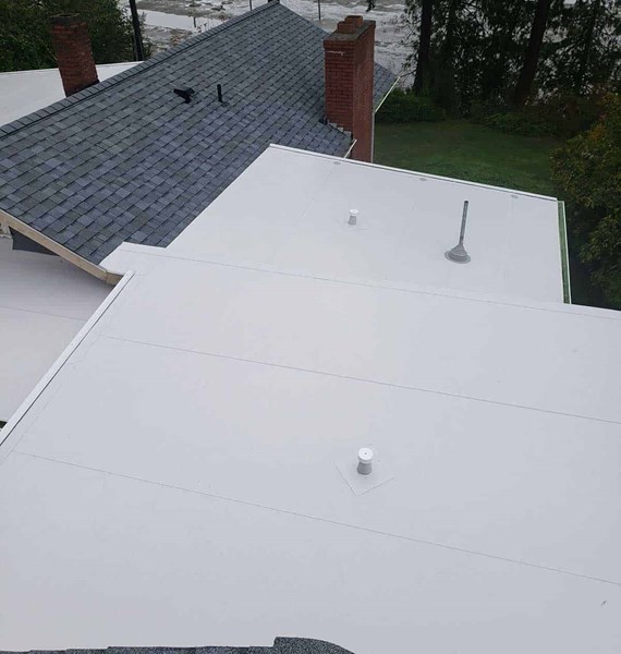 White PVC single ply roof in Bainbridge Island