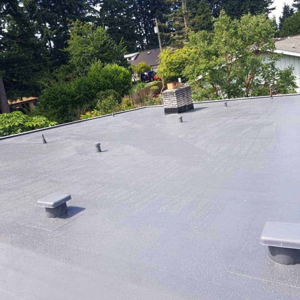 A dark gray PVC single ply roof in Burien, WA