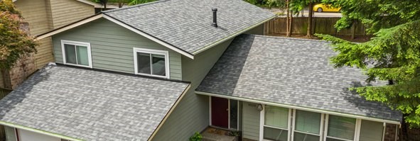 Black composite roof on 2-story home in Seattle, Washington